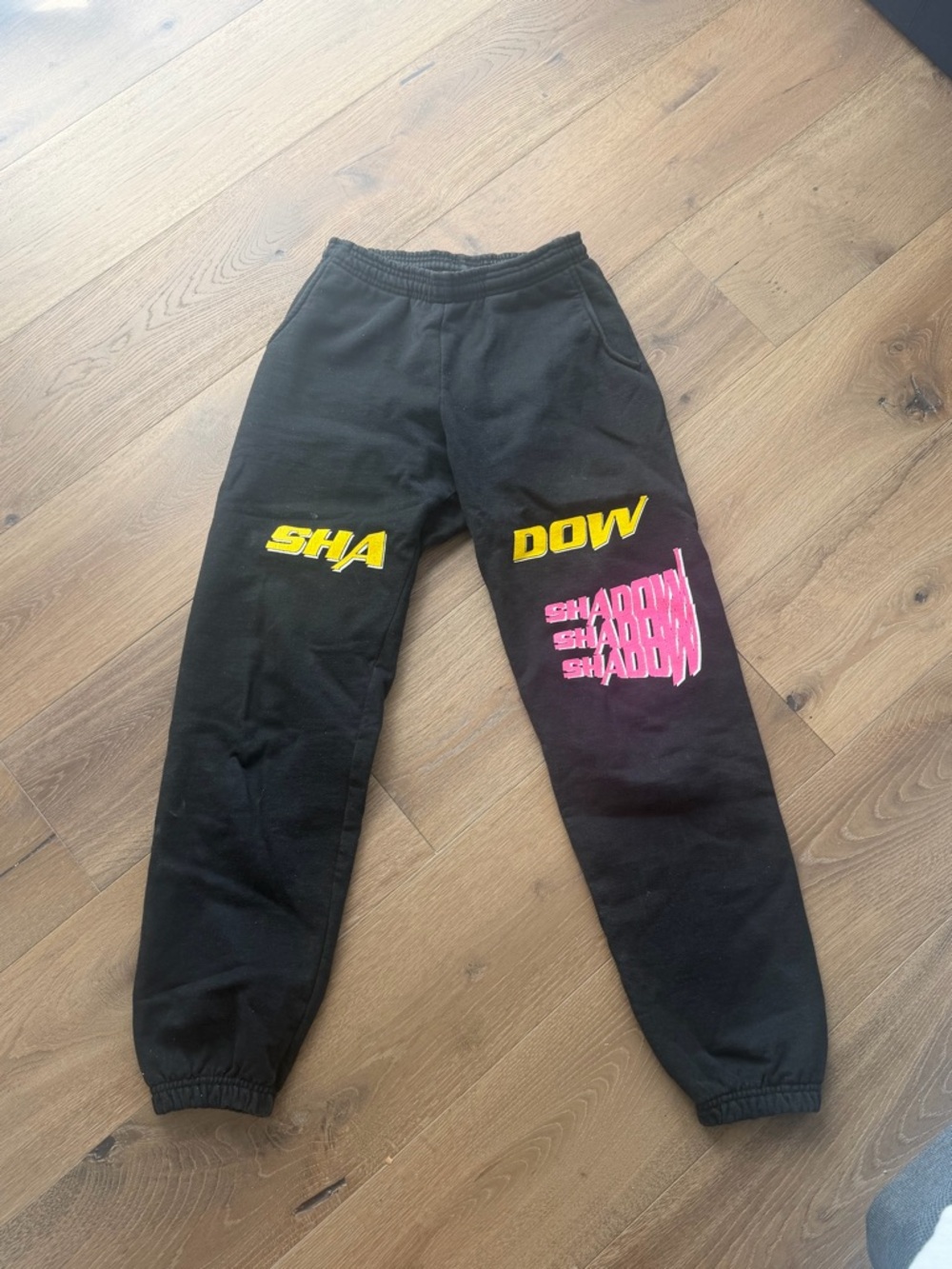 Shadow Hill Black Track Joggers with Yellow & Pink Graphics